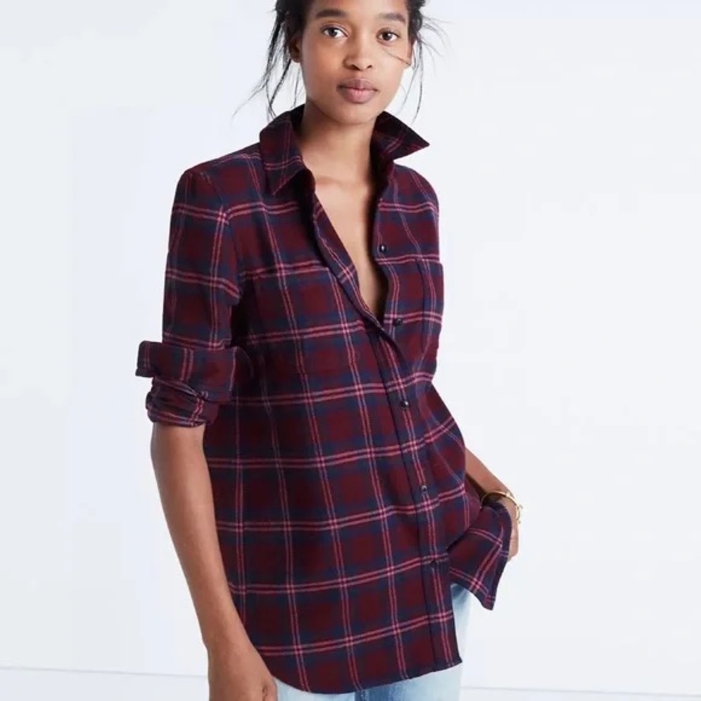 Madewell Classic Ex-Boyfriend Shirt Jensen Plaid Flannel Button Down Size L